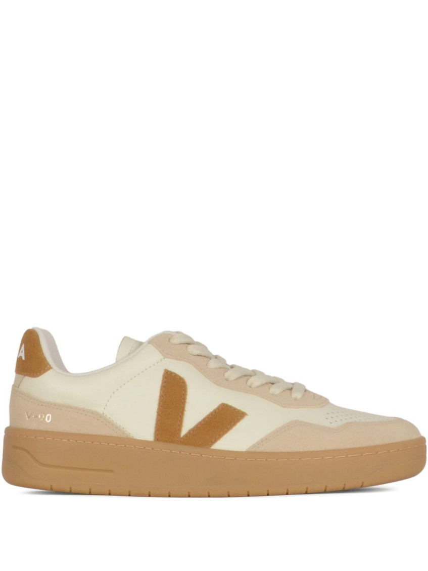 Veja Beige Leather Sneakers With Signature V Logo In Neutral