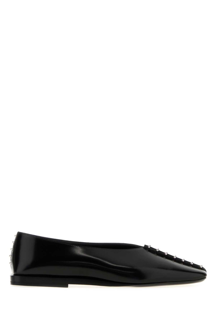 Jil Sander Pointed Toe Leather Ballerina Flats With Studs In Multi