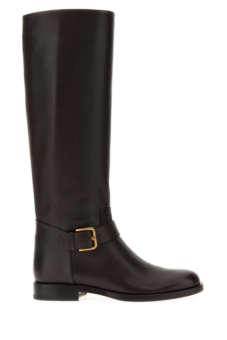 Dolce & Gabbana Knee-high Leather Boots Buckle Detail In Multi