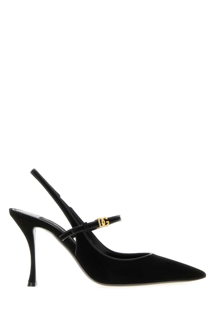 Dolce & Gabbana Italian Tailoring Leather-trimmed Suede Slingback Pumps In Black