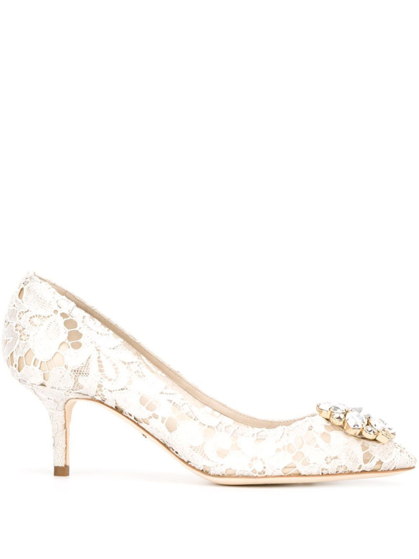 Dolce & Gabbana Bellucci Embellished Lace Pumps In White