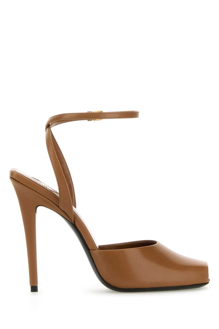 SAINT LAURENT BROWN LEATHER HEELS