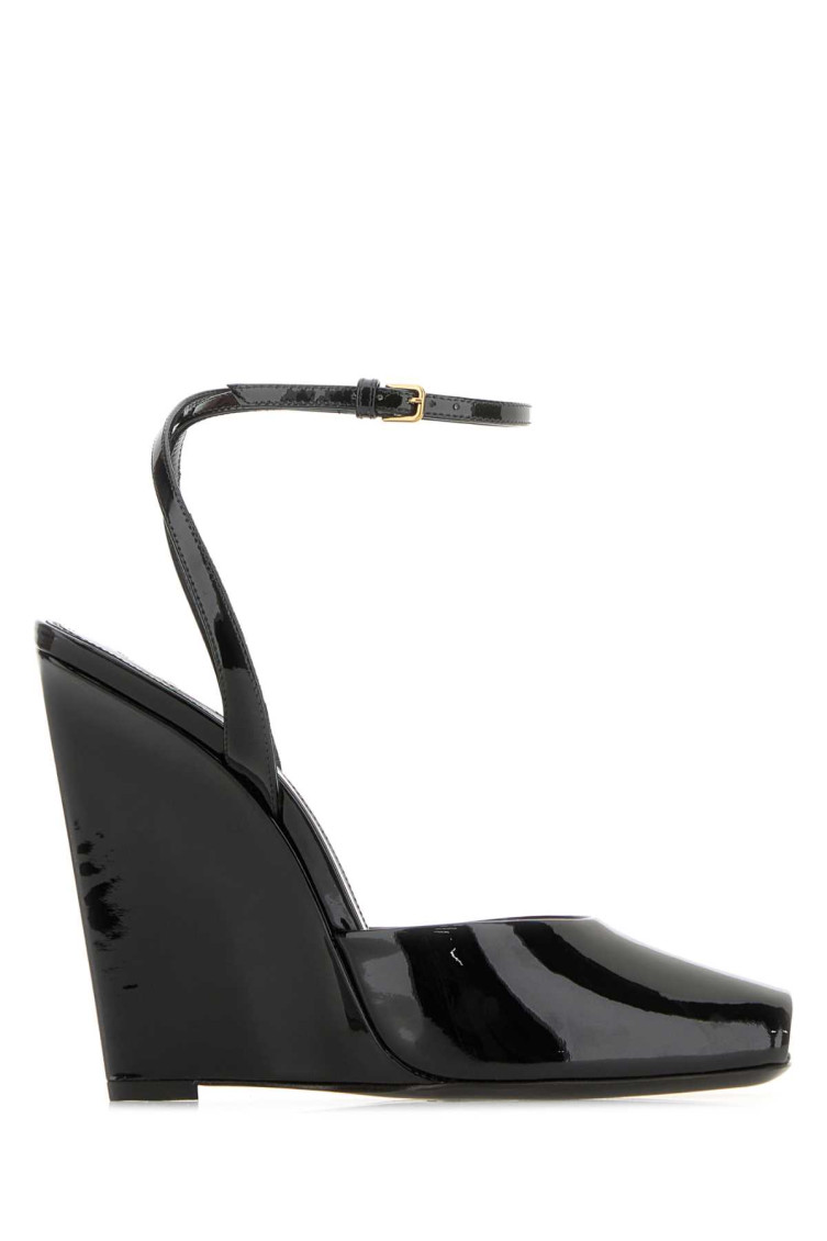 Shop Saint Laurent Black Leather Wedge Heels