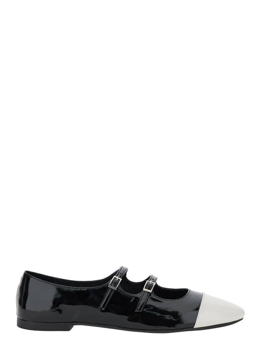 Jeffrey Campbell Black Ballet Shoes With Double Buckle And Stacked Heel In Patent Leather Woman In Black
