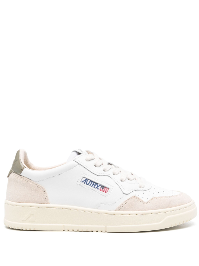 Autry Medalist Low Sneakers In Leather And Suede Color White And Covert Green In White