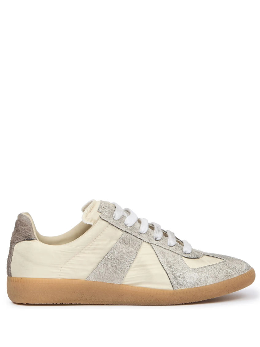 Maison Margiela Low Top Fabric And Suede Sneakers In Beige