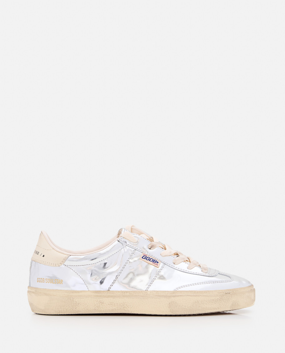 Golden Goose Soulstar Metallic Low Top Sneakers With Logo Patch On The Tongue And Logo Lettering On Side And Heel In Silver