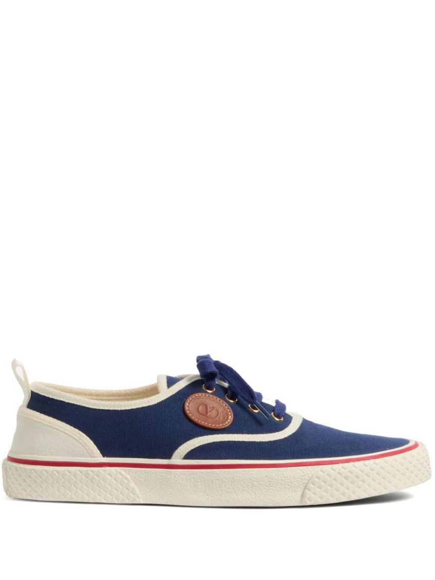 Valentino Garavani Blue Low Top Sneakers With Vlogo Patch On The Side In Cotton Man
