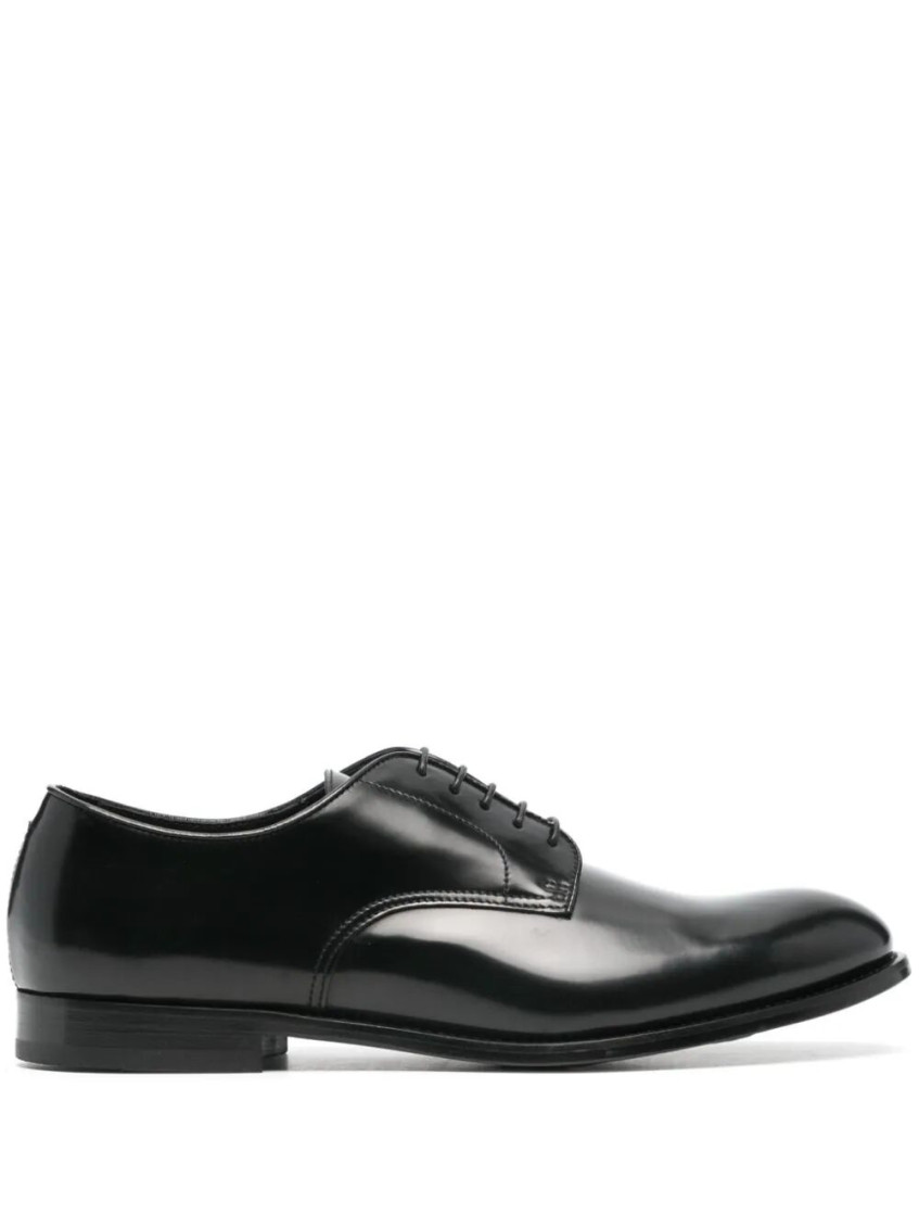Doucal's Classic Black Derby Shoes Polished Finish In Calf Leather Man In Black