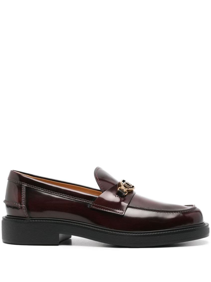 Tod's Logo-plaque Leather Loafers In Dark Brown