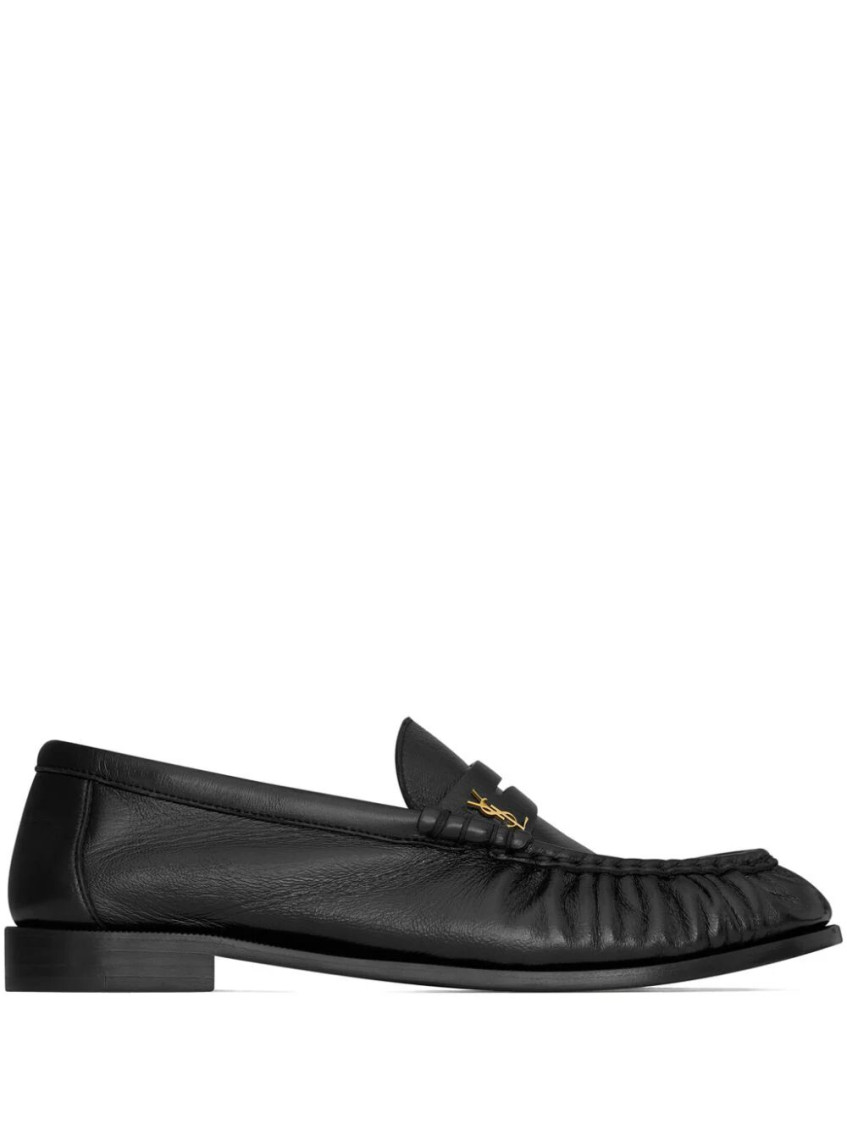 Saint Laurent Ysl Logo Leather Loafers In Black