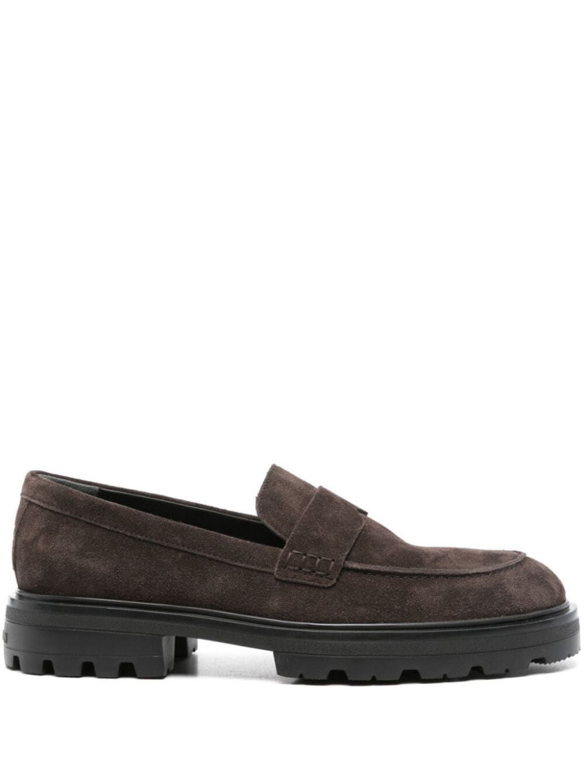 Hogan Chunky Sole Round Toe Suede Finish Loafers In Dark Brown