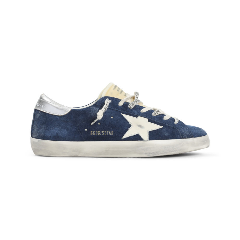 Golden Goose Super-star Suede Upper And Toe Foam Tongue Leather Star Laminated Heel Sneakers Blue In Blue