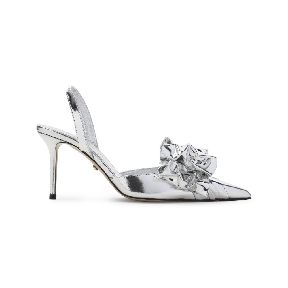 Mach&mach Silver Leather Stiletto Pumps Bow Detail In Gray