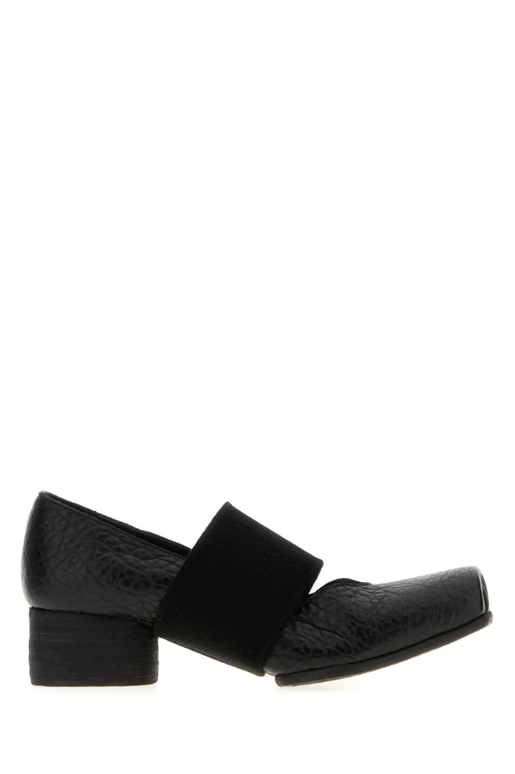 Uma Wang Elasticated-band Grainy-leather Ballet Flats In Black