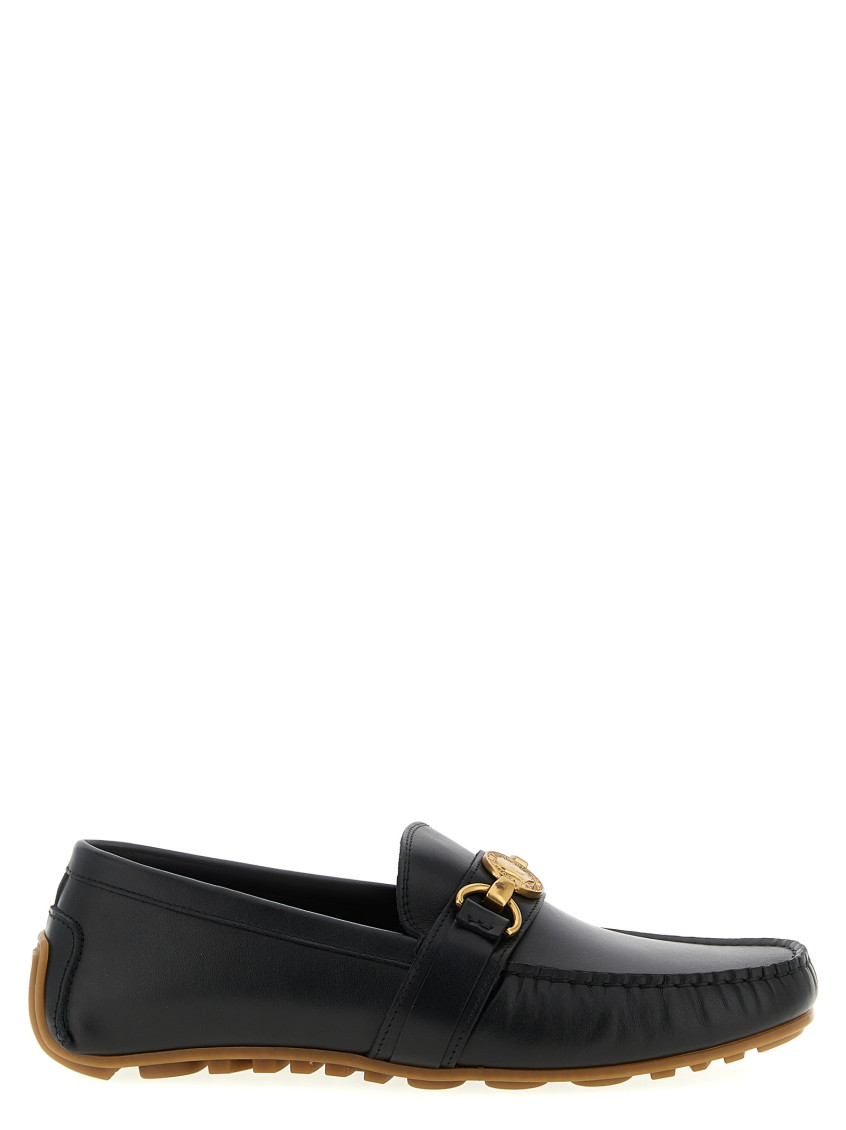 Moschino Round Toe Penny Loafers With Gold-tone Hardware In Black