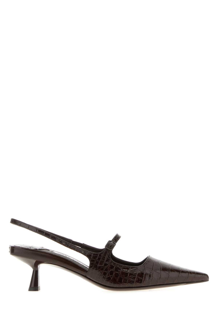 Jimmy Choo Slingback With Buckle And Crocodile Texture In Brown