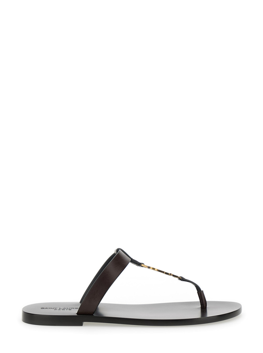Shop Saint Laurent Brown Cassandre Brown Flat Sandals