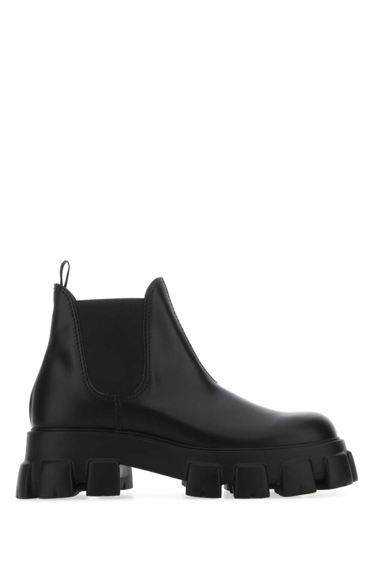 Prada Moonlith Brushed Leather Chelsea Boots In Black