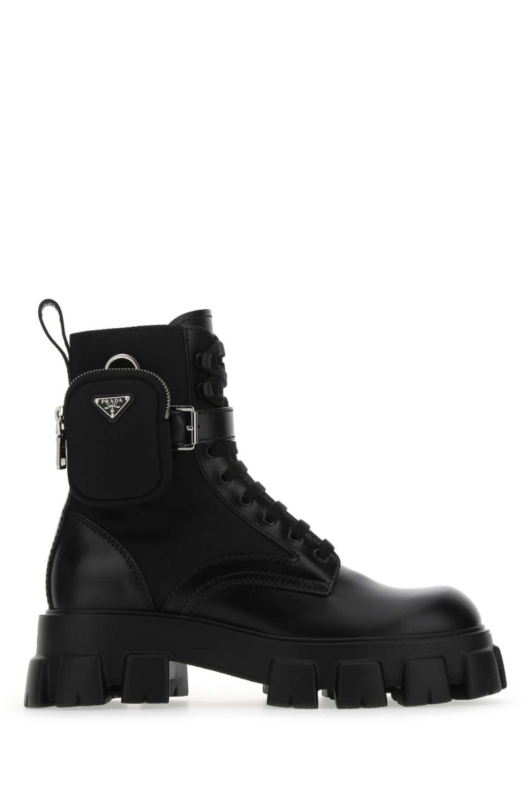 Shop Prada Black Leather Monolith Boots