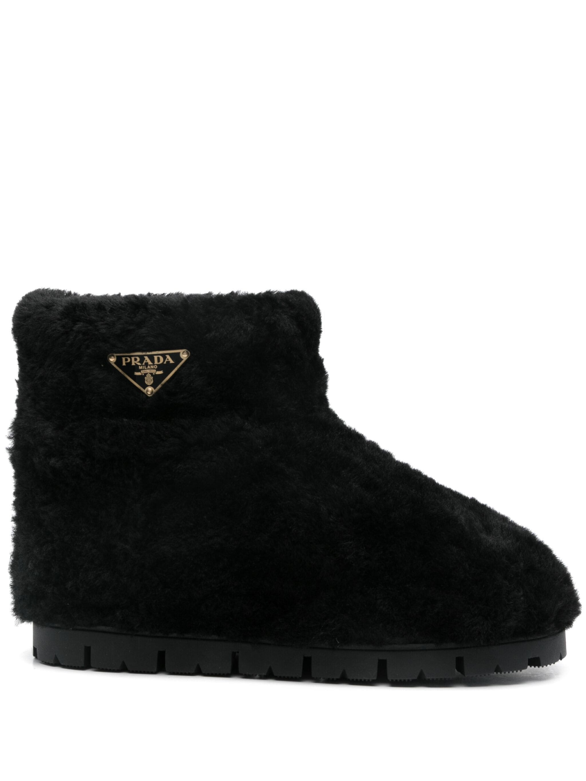 Prada Black Shearling Ankle Boots In Black