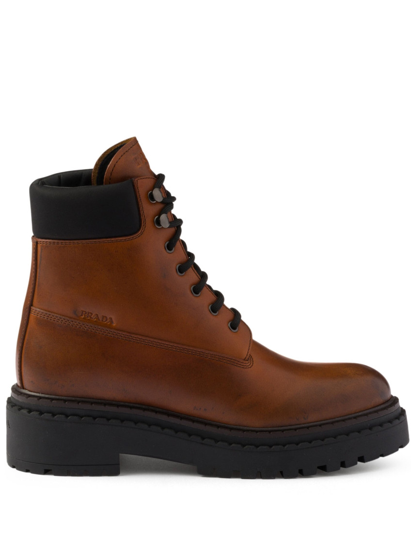 Prada Brown Leather Lace Up Boots