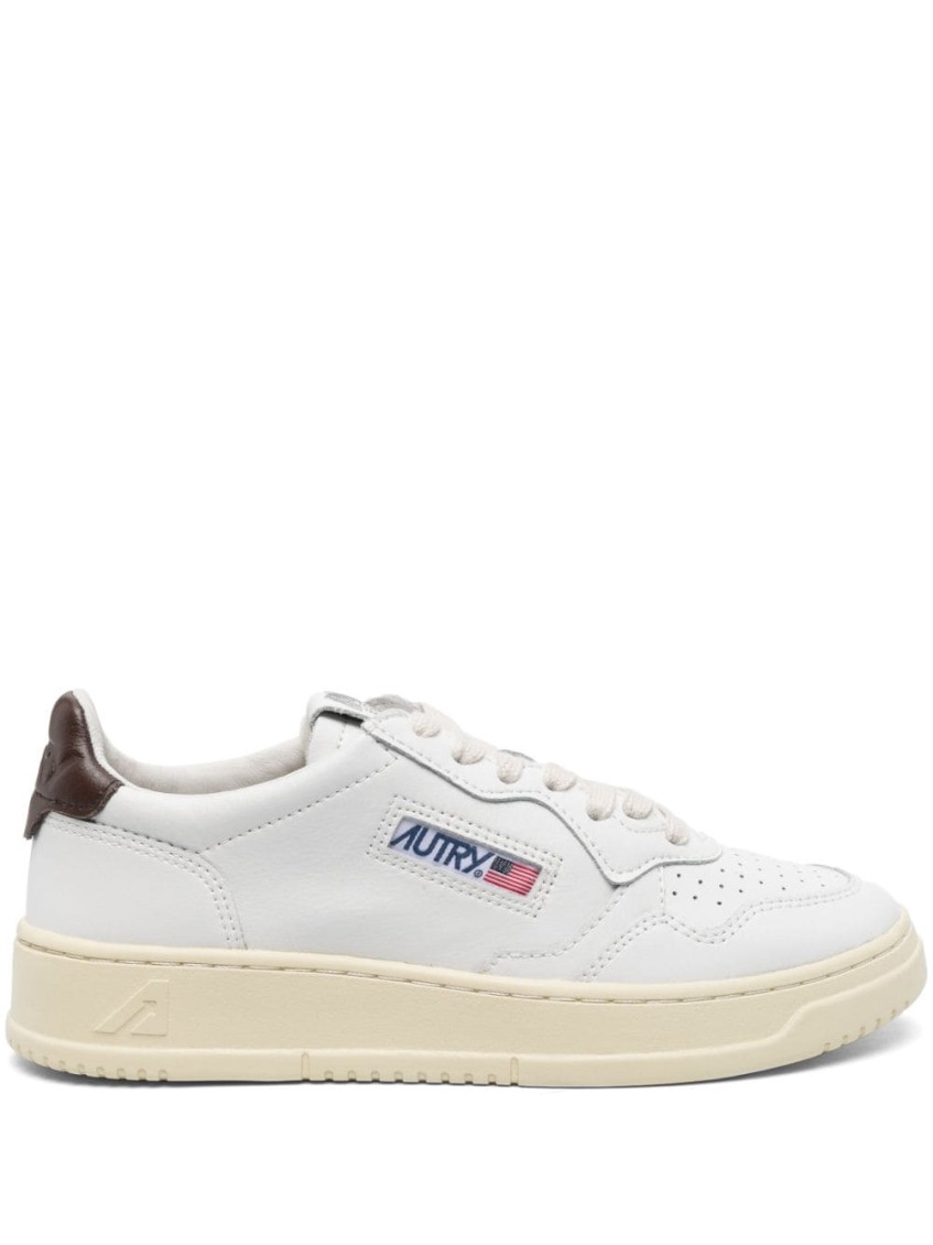 Shop Autry White Brown Leather Sneakers