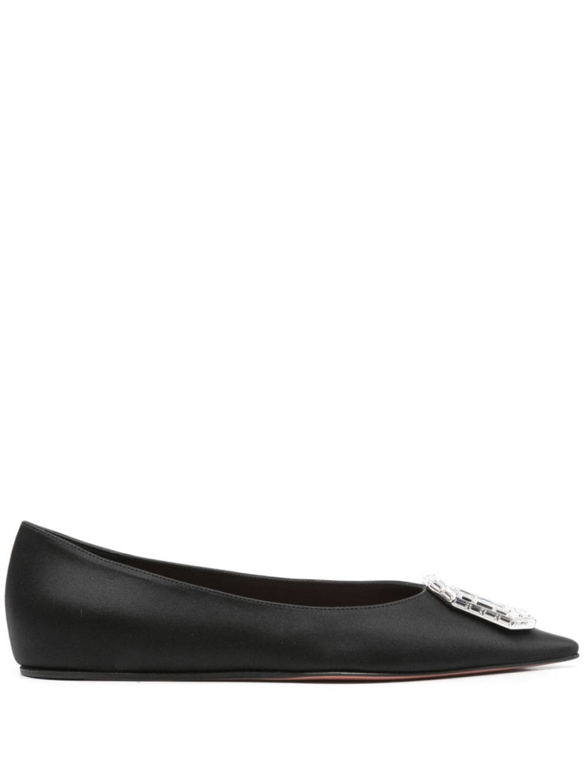 Shop Amina Muaddi Black Camelia Ballet Flats
