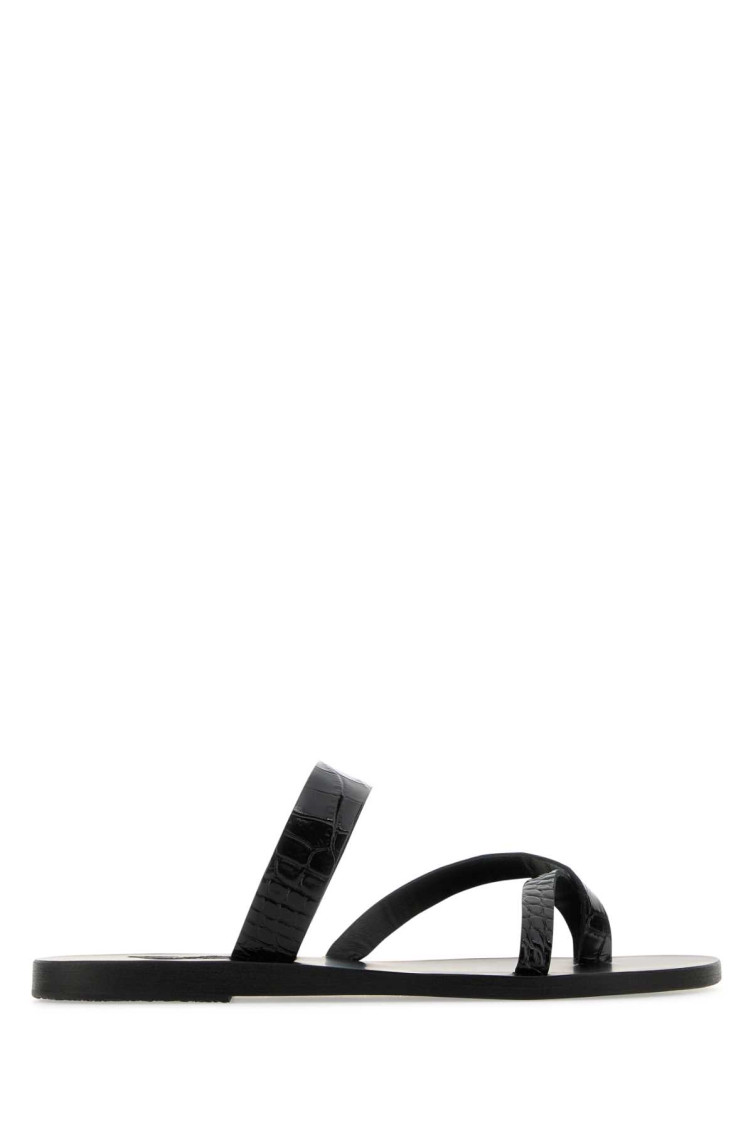 Ancient Greek Sandals Black Leather Daphnae Thong Slippers In Black
