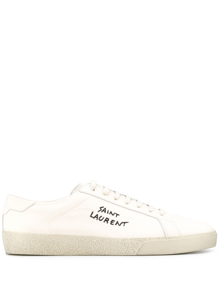 Shop Saint Laurent White Logo Sneakers