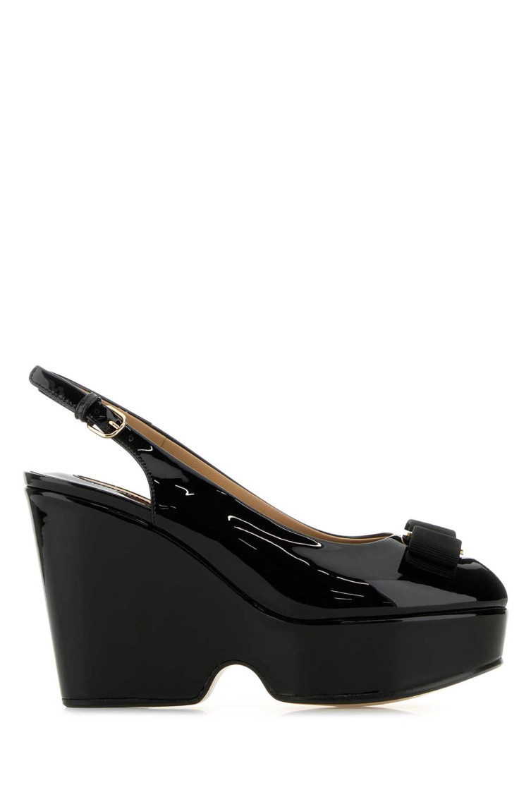 Ferragamo Black Leather Lally Wedges In Black