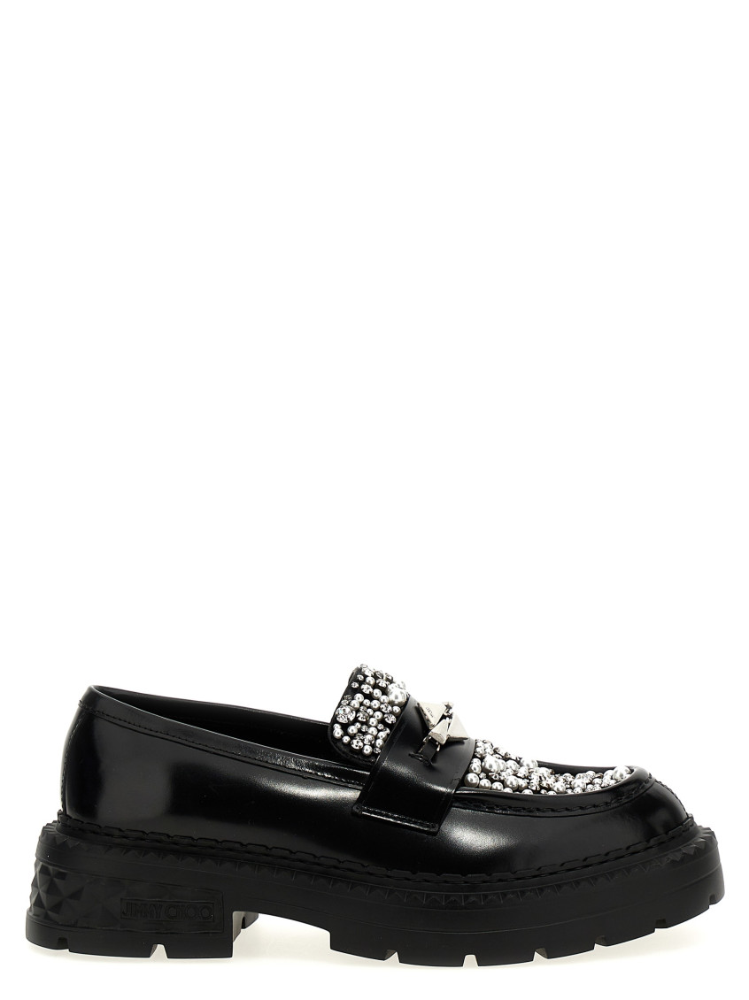 【関税込み】jimmy choo 'Marlow Diamond' loafers Marlow Diamond/M | Black Leather Pearl Shoes | JIMMY CHOO
