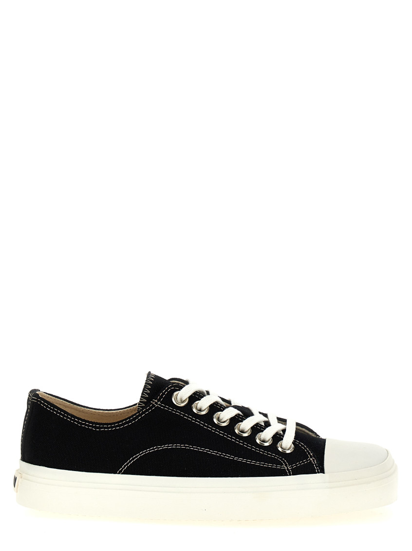 Moschino Stitched Canvas Low-top Sneakers With Rubber Sole In Black
