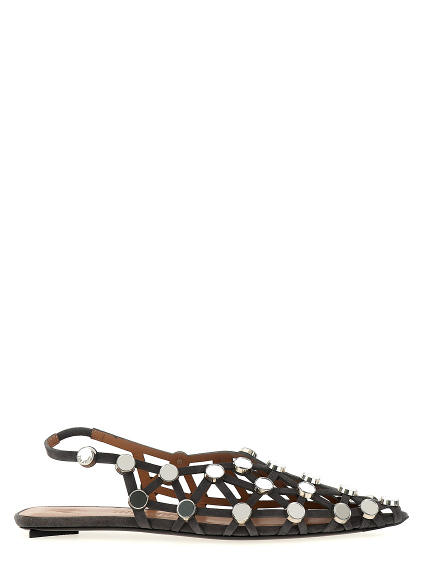 Attico Grid Embellished Suede Slingback Flats In Grey