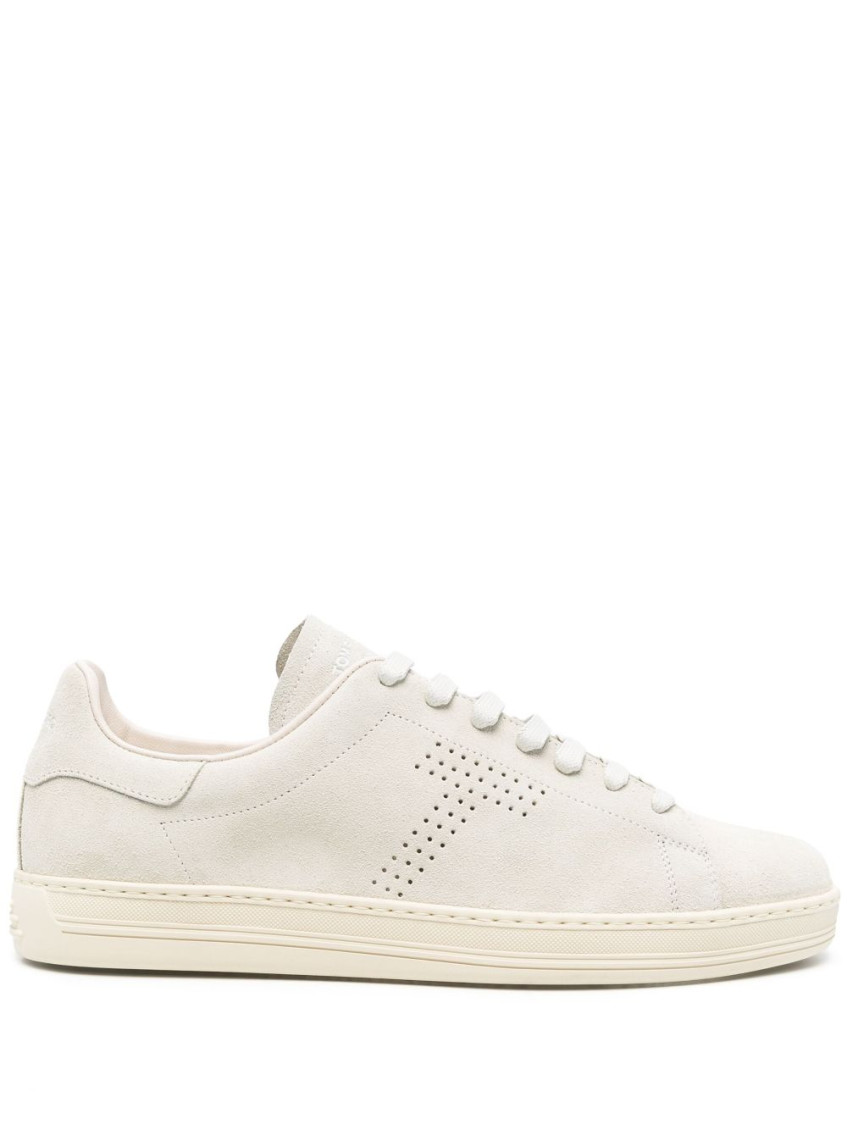 Tom Ford Leather Warwick Sneakers Rubber Sole Perforated Detailing In White