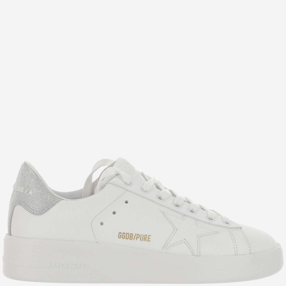 Golden Goose Purestar Sneakers In White Leather With Tone-on-tone Star And Silver Micro-glitter Heel Tab In White