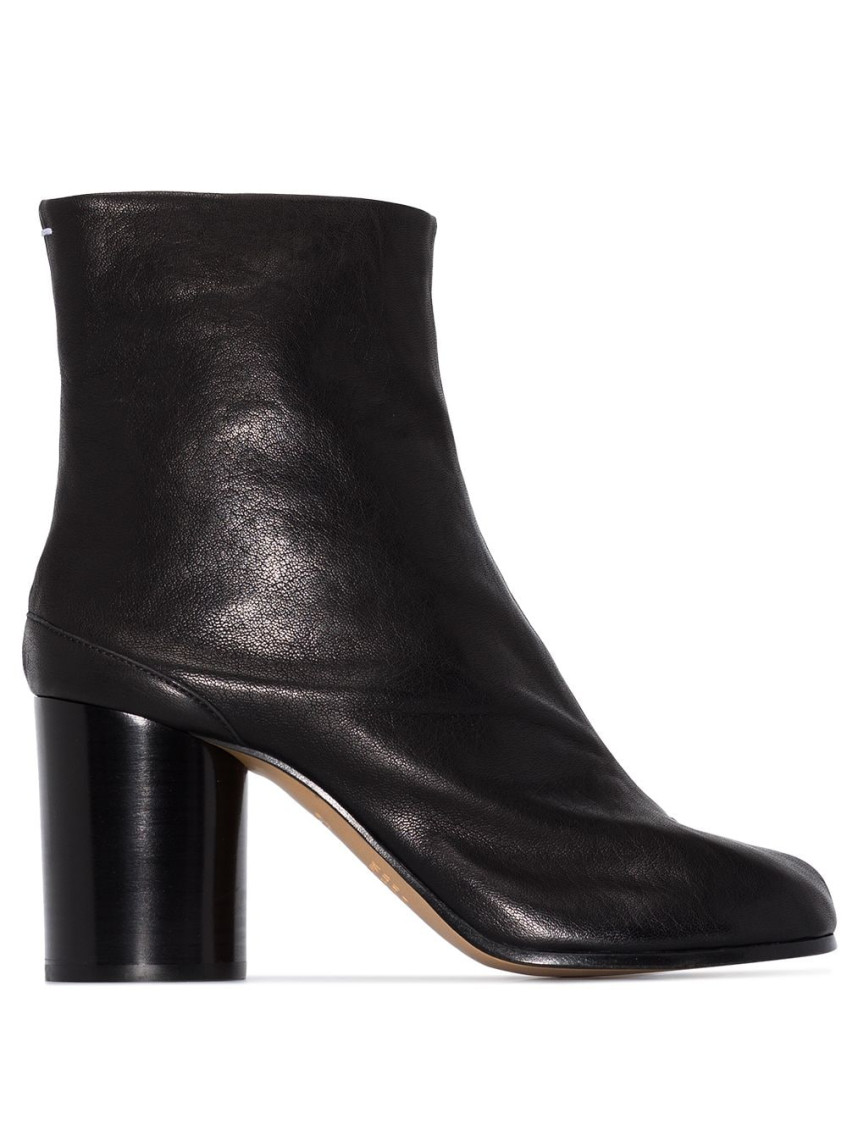 Shop Maison Margiela Black Tabi Leather Heel Ankle Boots