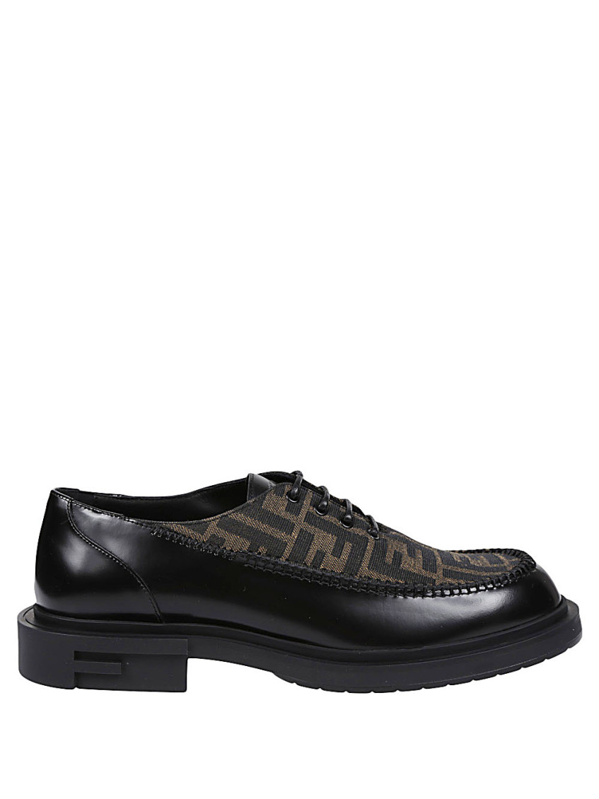 Fendi Black Logo Lace Up Shoes In White