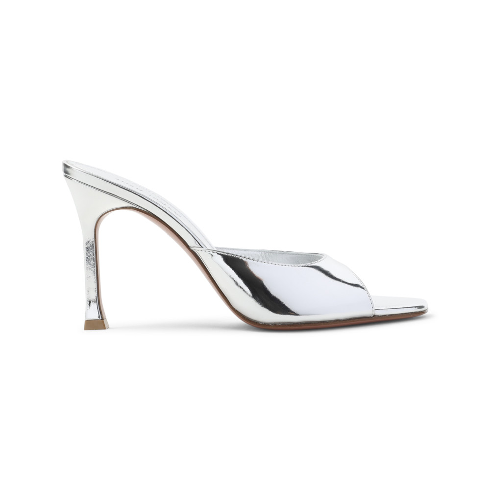 Amina Muaddi Silver Leather Heels