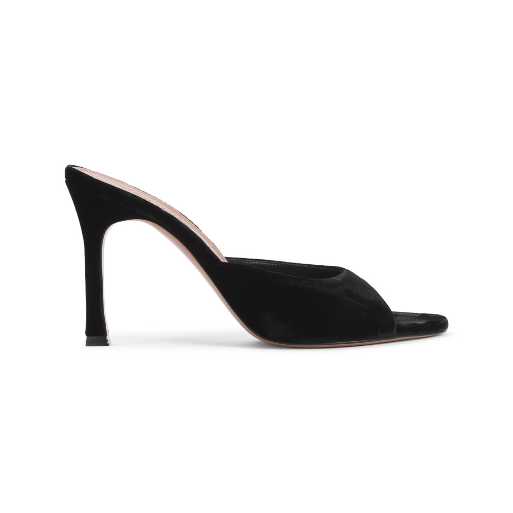 Amina Muaddi Black Open Toe Heels In Black