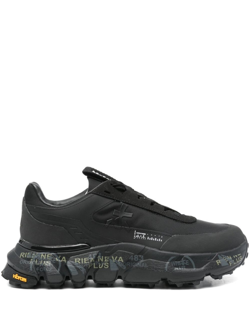 Premiata Low-profile Black Sneakers With Textured Sole In Black