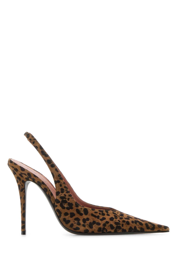 Amina Muaddi Leopard Print Suede Heels In Animal Print