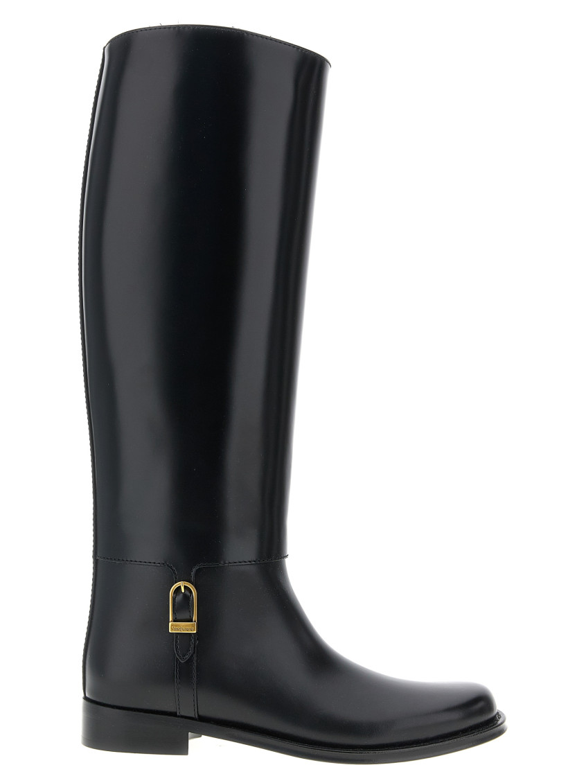 Saint Laurent Julia Glossed Leather Knee-high Boots In Black