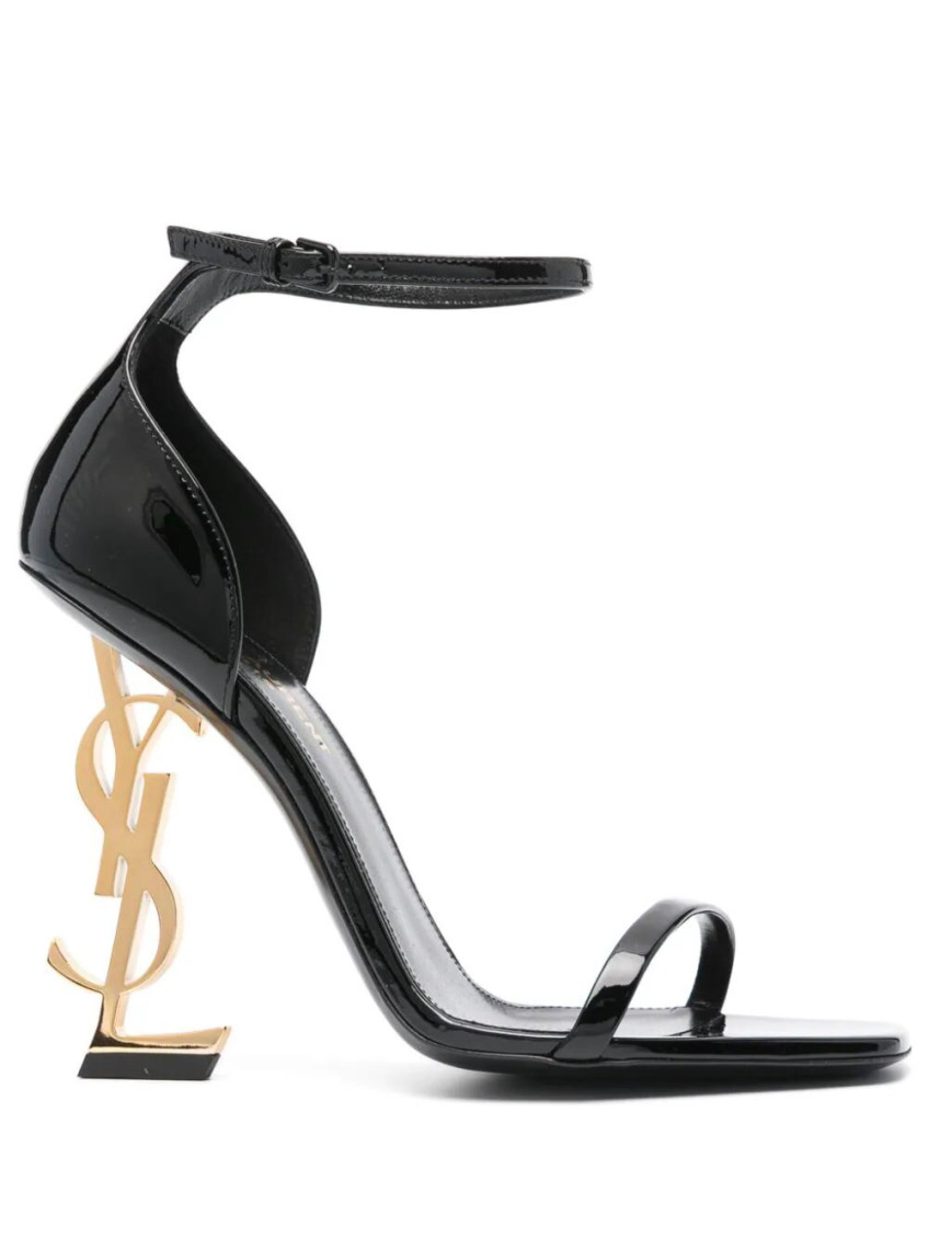 Saint Laurent Black Leather Ankle Strap Heels In Black