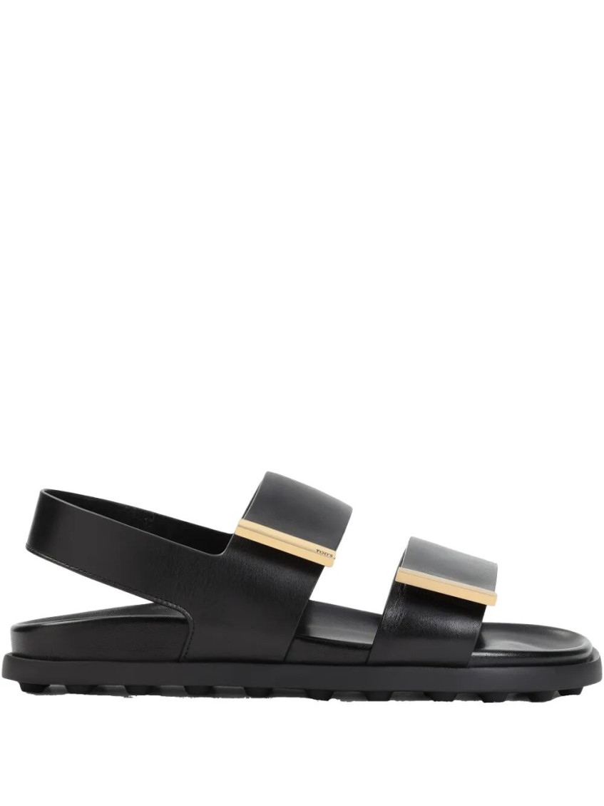Shop Tod's Black Leather Sandals