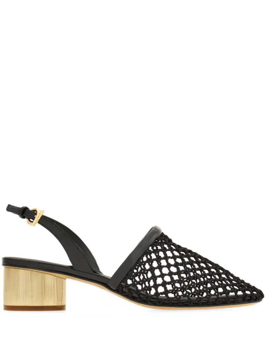 Ferragamo Mesh And Leather Slingback Sandals In Black