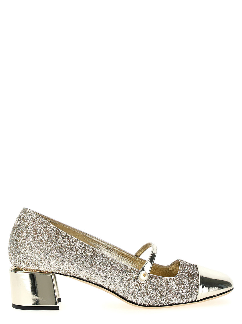 Jimmy Choo Glitter And Laminated Leather Pumps Color Gold And Sand In Silver