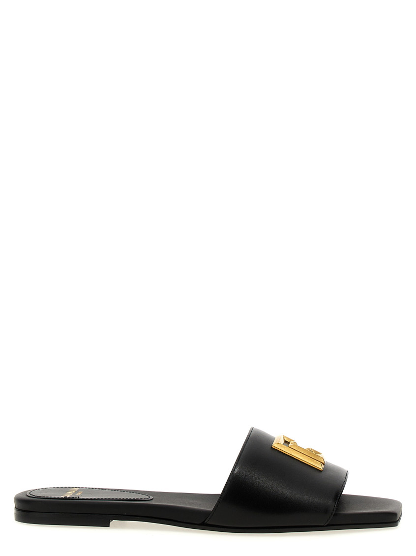 Balmain Dafne Logo-plaque Leather Slides In Black