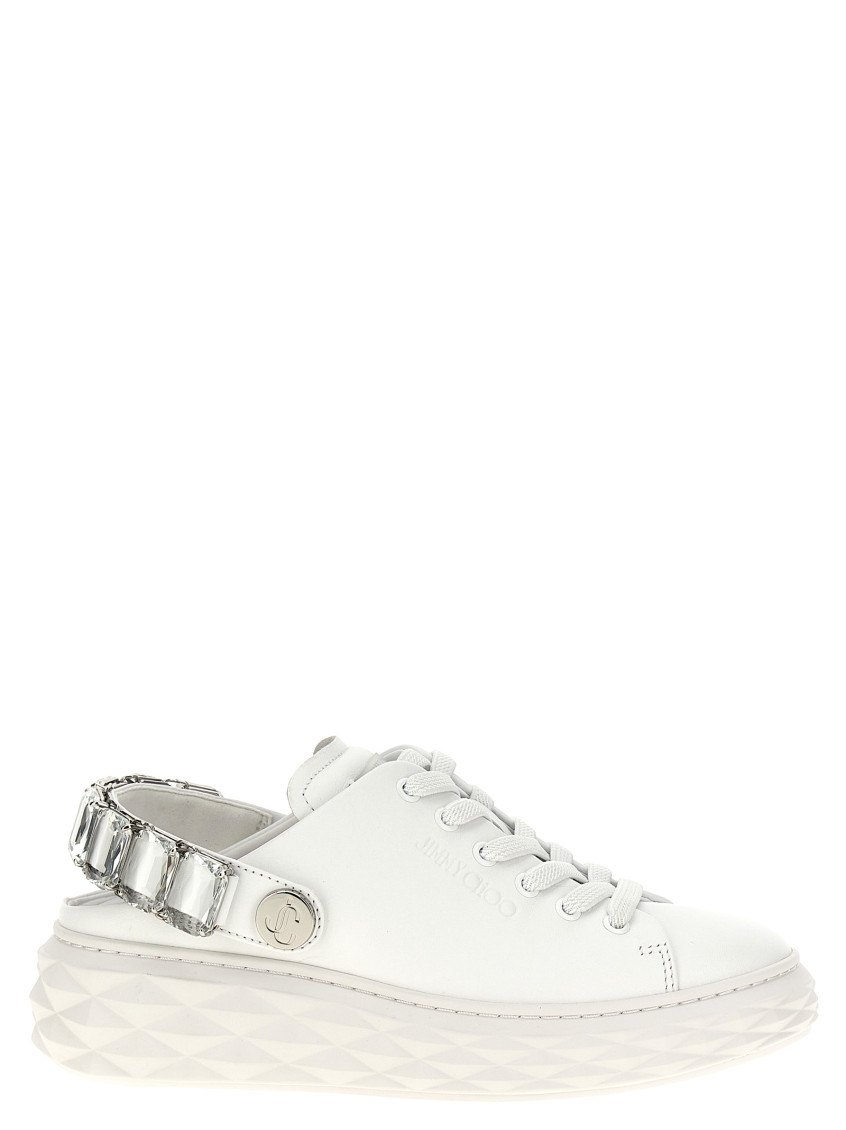 Jimmy Choo Diamond Maxi Crystal Leather Sneakers In White