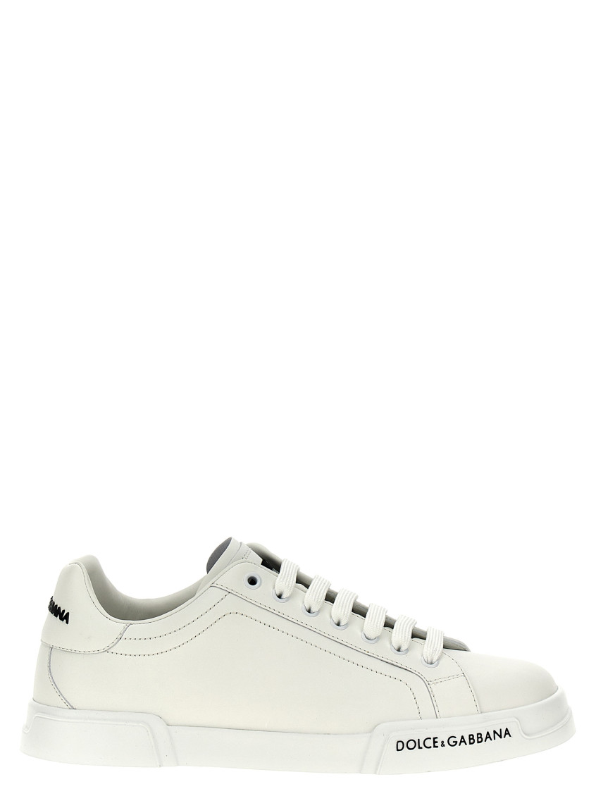 Dolce & Gabbana Leather Sneakers With Lateral Logo Patch In White